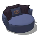 Navy Blue Round Single Sofa With Decorative Cushions And Deer Logo