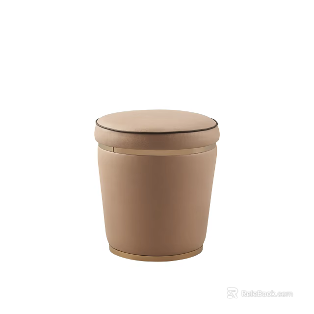Beige Leather Sofa Stool With Gold Trim And Modern Minimalist Design 3d model 