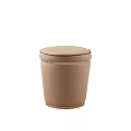 Beige Leather Sofa Stool With Gold Trim And Modern Minimalist Design