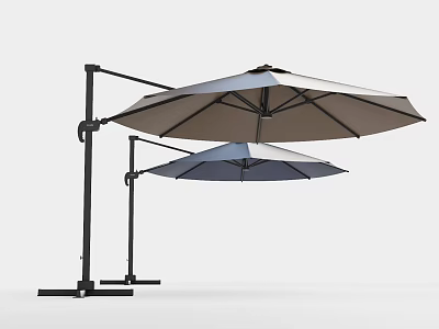 Double Outdoor Chair with Beige and Dark Blue Umbrella Black Metal Frame Sturdy Base 3d model
