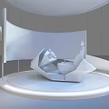 Large Curved Screen Showing Racing Car With Modern Racing Seat And Standing Woman