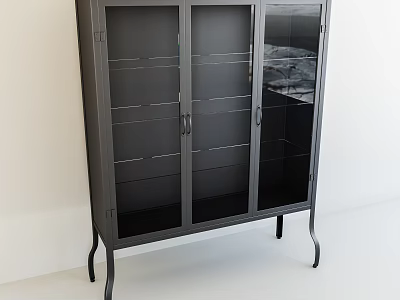 Modern Black Decorative Cabinet With Glass Doors And Metal Frame Sleek Legs 3d model