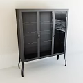 Modern Black Decorative Cabinet With Glass Doors And Metal Frame Sleek Legs