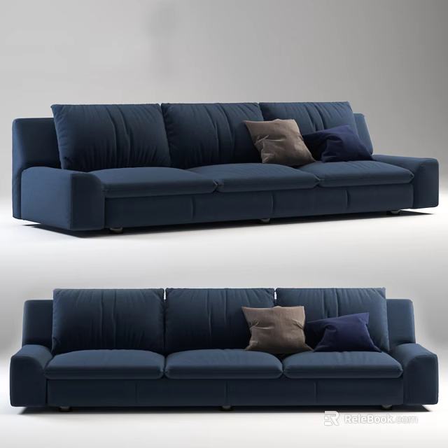 Comfortable Modern Navy Blue Sectional Sofa With Brown And Blue Pillows 3d model