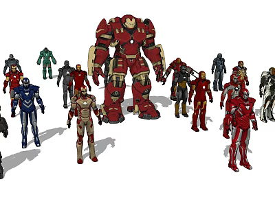 Iron Man Action Figures Collection With Various Sizes And Colorful Designs For Collectors 3d model