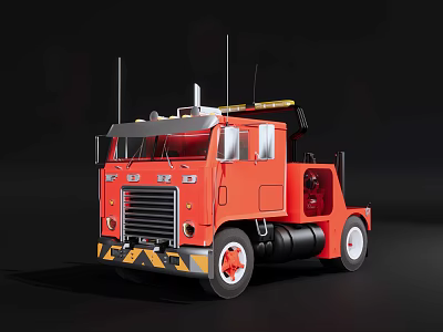 Red Classic Truck With Chrome Grille And White Spoke Wheels 3d model