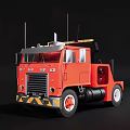Red Classic Truck With Chrome Grille And White Spoke Wheels