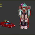 Detailed Red Transformers Robot Action Figure With Car Mode Toy 3d model