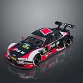 Racing Car With Black Red White Livery Rear Wing And Sporty Alloy Wheels