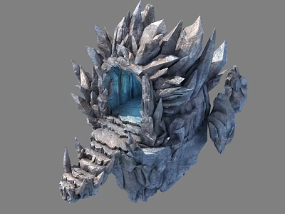Cartoon Style Icy Cave Scene With Spiky Rocks Stone Steps And Blue Light 3d model