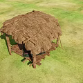 Traditional Thatched Hut Structure With Straw Roof In Green Grass Field