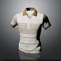 Stylish White Striped Polo Shirt With Brown Collar And Short Sleeves