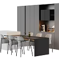 Modern Dining Table Set With Six Grey Chairs And Grey Storage Cabinets Interior 3d model
