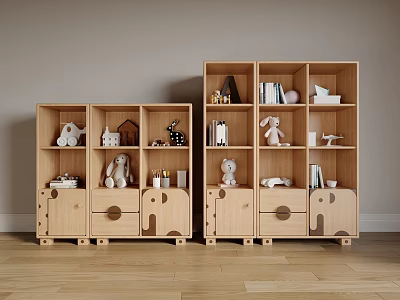 Cozy Wooden Bookcases With Drawers Decorative Items Dolls And Books For Home 3d model