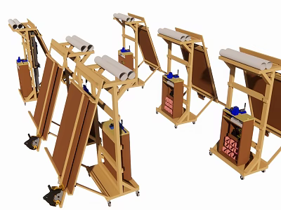 Wooden Portable Art Easels With Scrolls Blue Components And Wheels Design 3d model