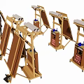 Wooden Portable Art Easels With Scrolls Blue Components And Wheels Design