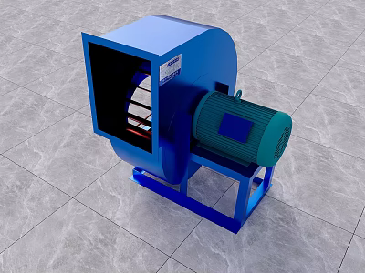 Commercial Kitchen Ventilation Fan Blue With Motor And Stable Base 3d model