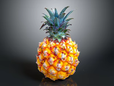 Fresh Ripe Pineapple With Vibrant Yellow Skin And Green Leafy Crown 3d model