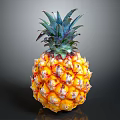 Fresh Ripe Pineapple With Vibrant Yellow Skin And Green Leafy Crown