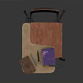 Wooden Student Desk Chair With Metal Frame And Books On Table