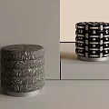 Modern Round Decorative Stools With Gray And Black White Pattern Stacked Design 3d model