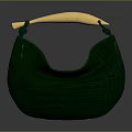 Green Leather Handbag With Gold Curved Handle And Crocodile Texture