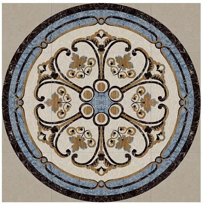 Elegant Decorative Floor With Circular Patterned Design Blue Gold Accents And Intricate Central Ornament 3d model