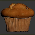 Golden Fluffy Muffin With Chocolate Chips In Paper Liner On Dark Background