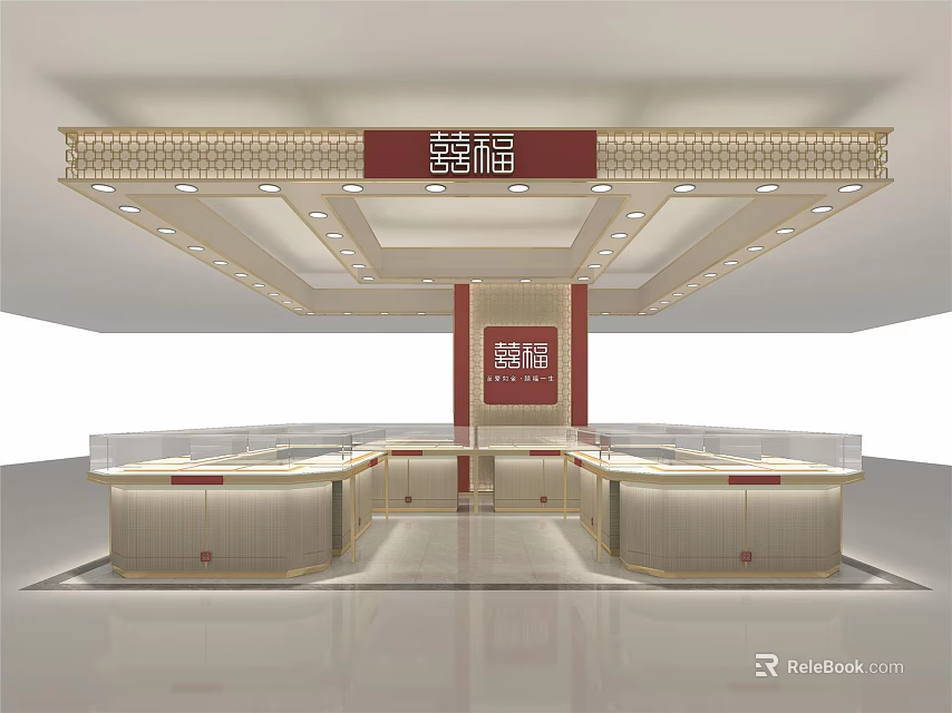 Elegant Jewelry Store Interior With Glass Display Counters And Bright Ceiling Lighting 3d model 