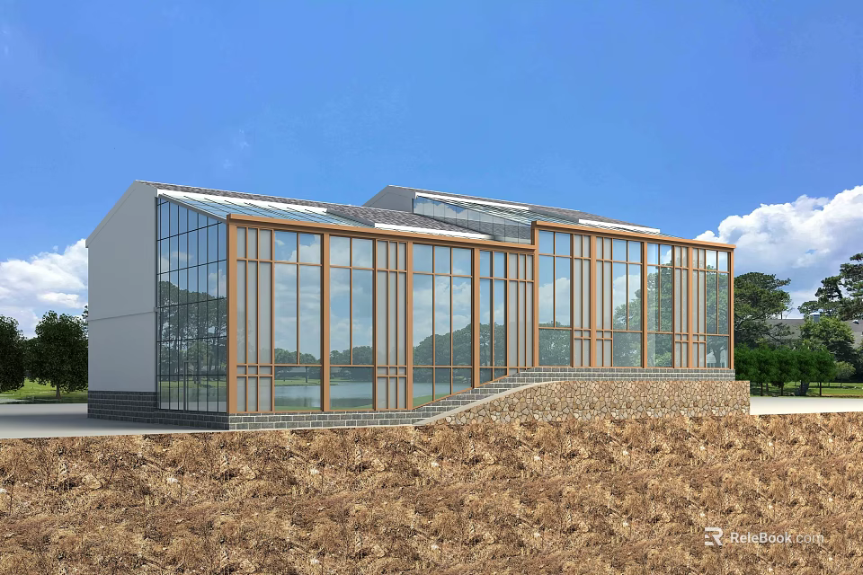 Modern Industrial Factory Building With Steel Structure Large Glass Windows And Blue Sky 3d model 