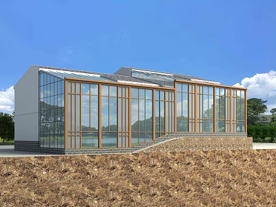 Modern Industrial Factory Building With Steel Structure Large Glass Windows And Blue Sky 3d model