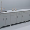 Functional Laboratory Table with White Cabinets Drawers Faucet Sink and Conical Flasks 3d model