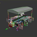 Mobile Food Truck With Canopy Counter Appliances And Open Doors For Outdoor Service