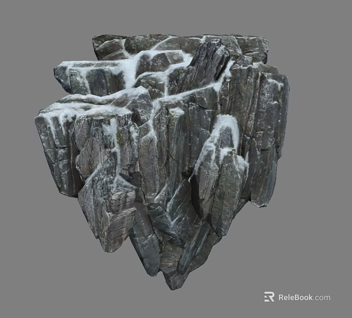 Natural Rock Formation With Snow Covered Textured Surface For Garden Landscape 3d model 