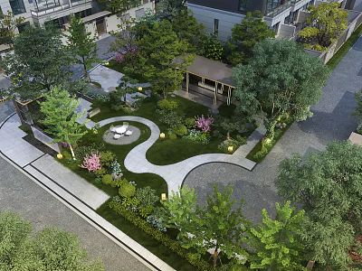 Garden Landscape Design With Winding Path Green Lawn Pavilion Lush Trees And Flower Beds 3d model