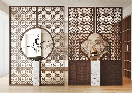 New Chinese Style Partition Entrance Partition Wooden Partition 3d model