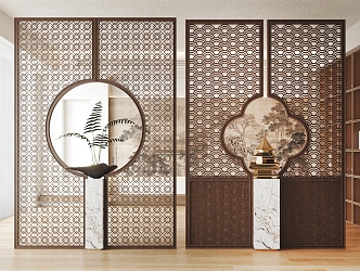 New Chinese Style Partition Entrance Partition Wooden Partition 3d model