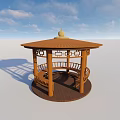 Traditional Chinese Wooden Pavilion Featuring Octagonal Roof Decorative Top And Circular Base