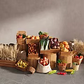 Fresh Vegetables Arranged In Wooden Crates Baskets Sacks With Tomatoes Onions Corn And Wheat