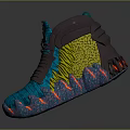 Stylish Sports Shoes With Blue Knit Upper Green Tongue Brown Straps And Yellow Woven Details