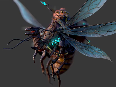 Game Movie Character Riding Giant Insect With Blue Wings And Decorative Outfit 3d model