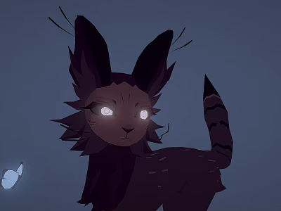 Mystical Feline Like Creature With Glowing Eyes And Butterfly In Dark Background 3d model