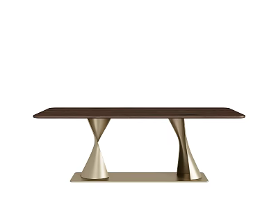 Modern Design Dining Table With Dark Tabletop And Golden Cone Shaped Legs 3d model