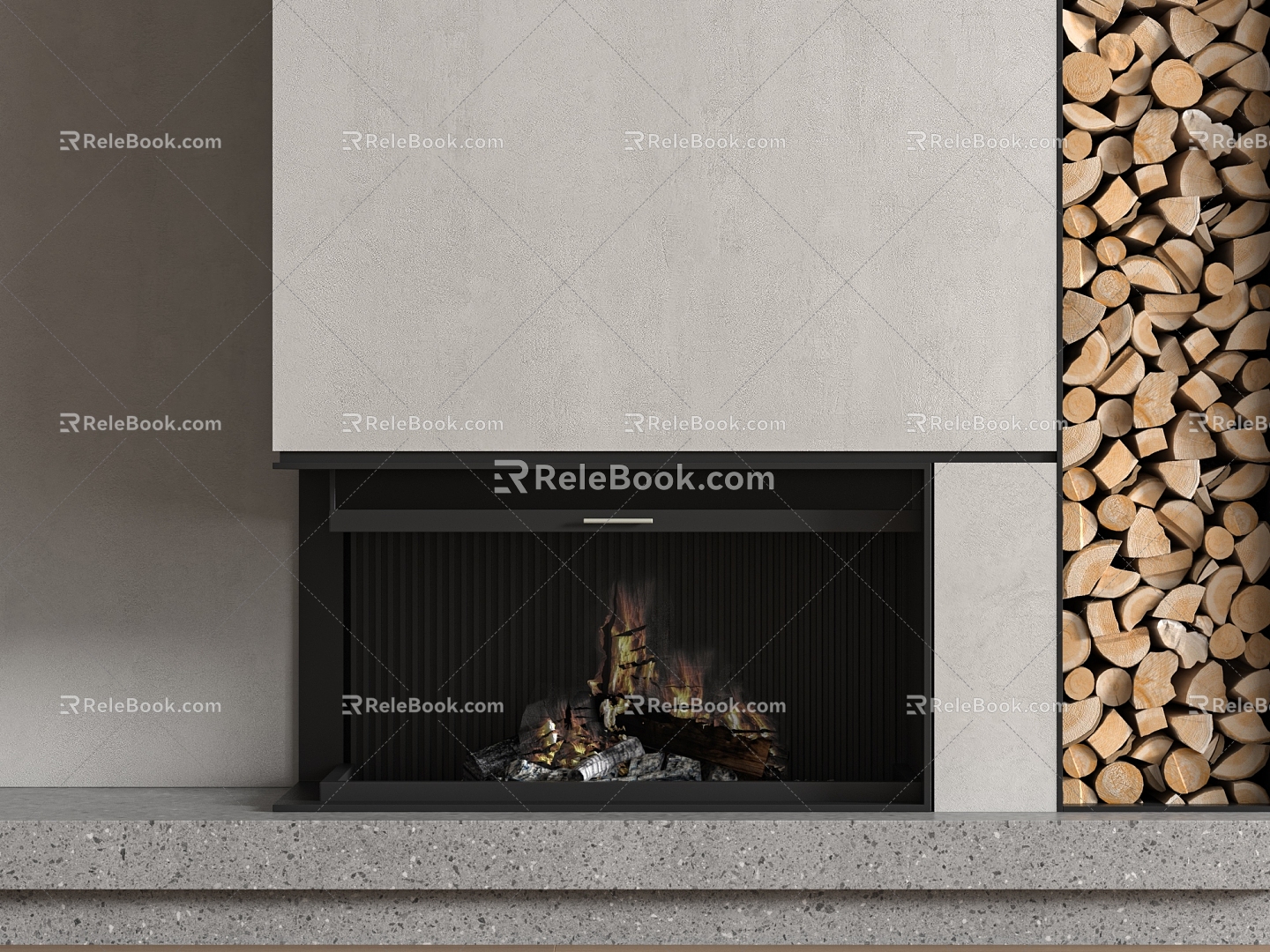 Fireplace embedded fireplace match stack firewood background wall 3d model