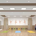 Dance Studio Fitness Space With Barres Colorful Yoga Mats Large Ball Child And Silhouettes