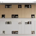 Modern Wooden And White Bookcase Design With Cabinet Doors Open Compartments And Decorative Items