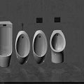 Modern White Ceramic Urinals Wall Mounted Fixtures On Gray Bathroom Wall