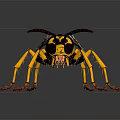 Detailed Yellow Black Flying Insect 3D Model With Transparent Wings Long Legs And Segmented Body