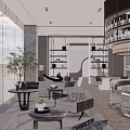 Modern sales office negotiation area lounge area sofa coffee table combination bar chandelier floor-to-ceiling window 3d model