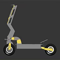 Modern Foldable Electric Scooter With Metallic Silver And Yellow Accents On Dark Reflective Surface